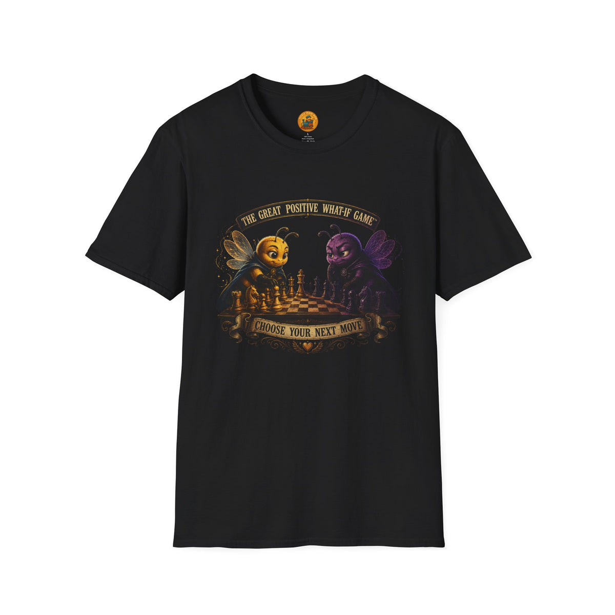 T-Shirt — "The Great Positive What-If Game" Bee vs. Moth Chess Graphic Tee