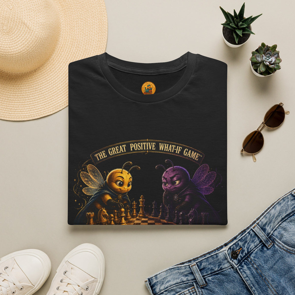 T-Shirt — "The Great Positive What-If Game" Bee vs. Moth Chess Graphic Tee